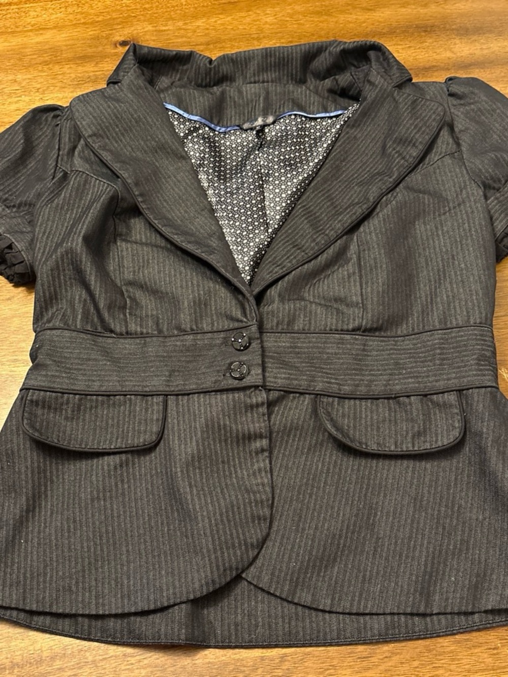 Maurices Black Pinstripe Short Sleeve Tailored Blazer